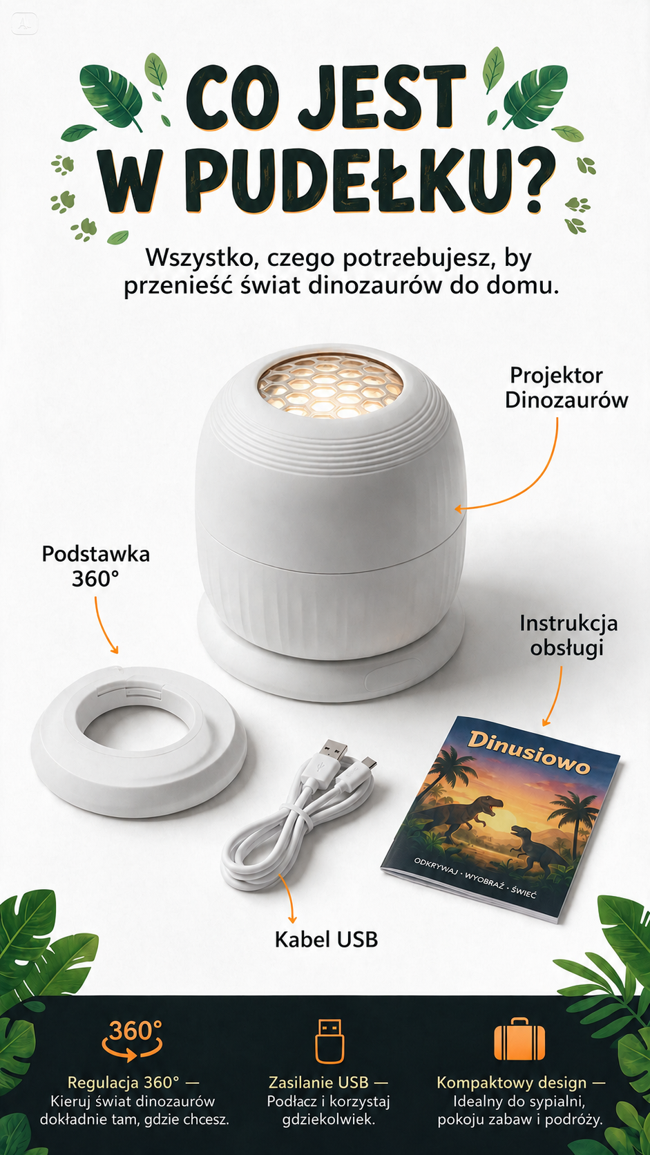 Dinusiowo – obrotowy projektor nocny dla dzieci