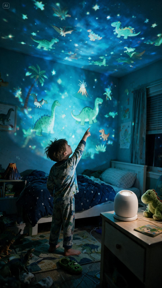 Dinusiowo – obrotowy projektor nocny dla dzieci